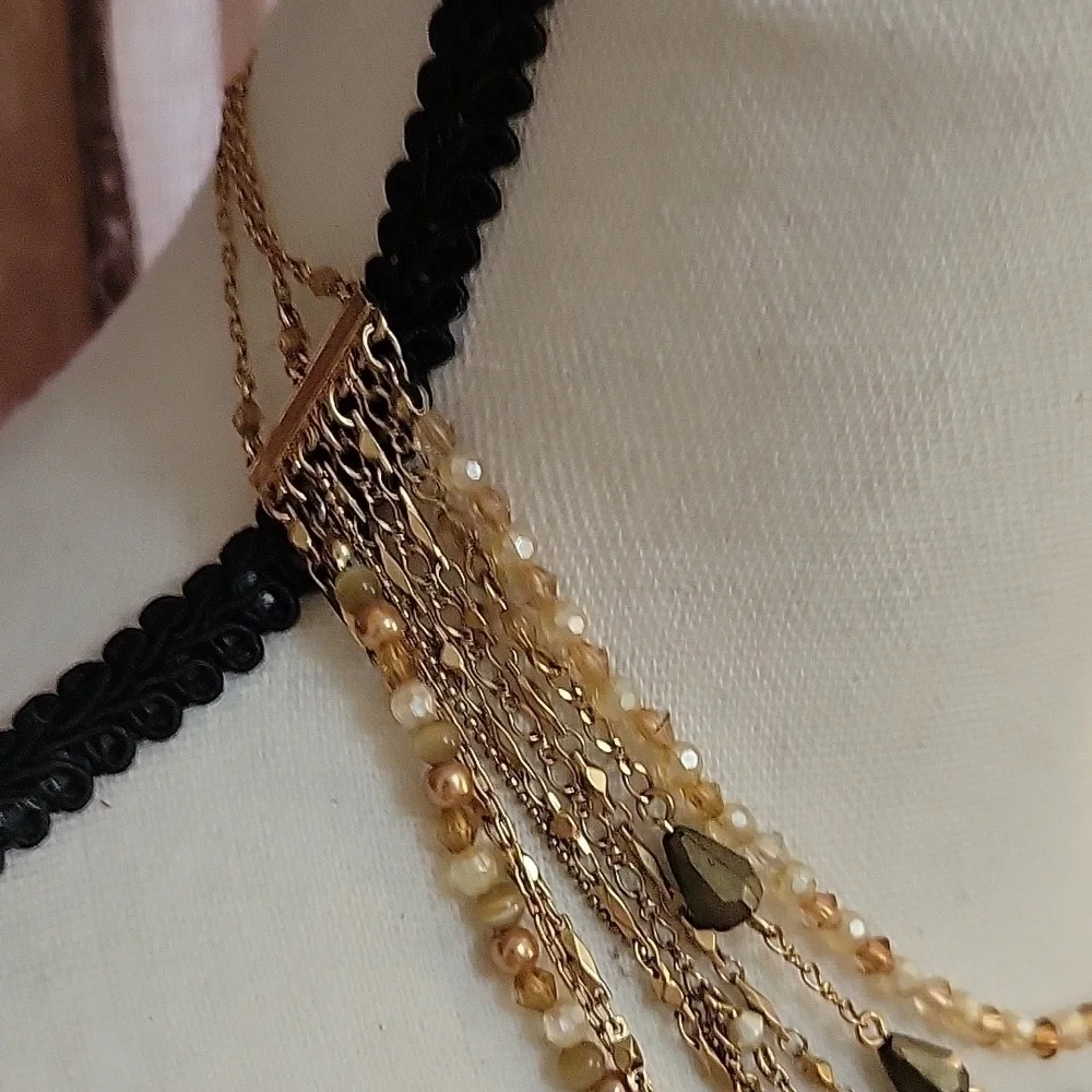 NANCY & RISE 1980s Ambertone Beaded Chain Layered Western Festival Necklace